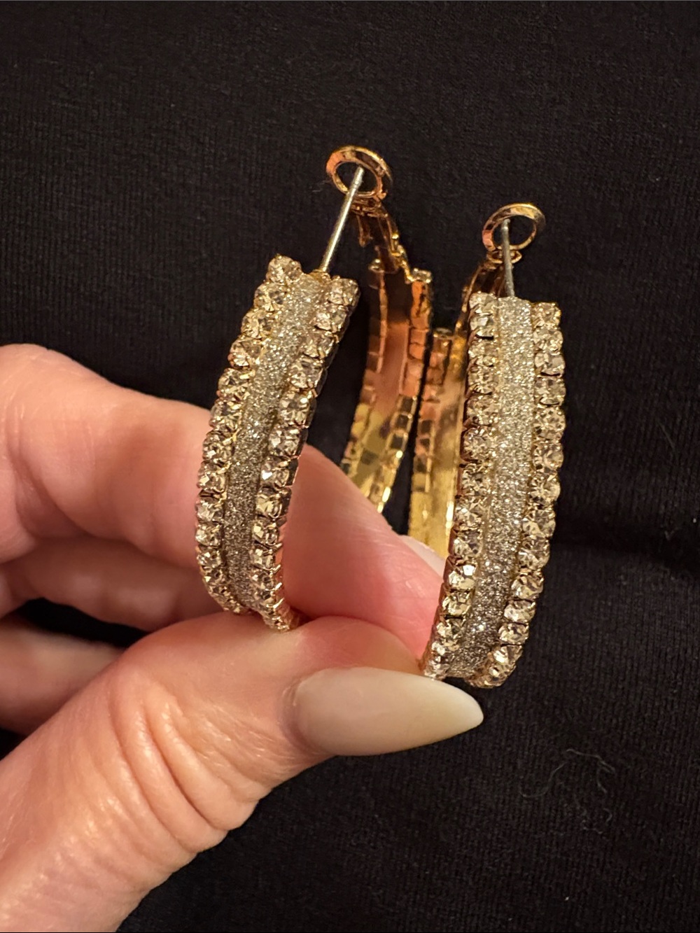 Glam 3” Gold -Tone And Crystal Hoop Earrings